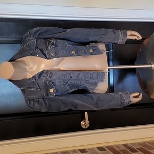 Distressed crop denim jean jacket black puff sleeves